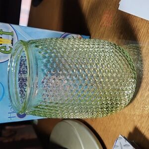 Vintage Hobnail Indented  Light Green Bubble Glass Hobnail Jar Vase 5.75" × 4.5"